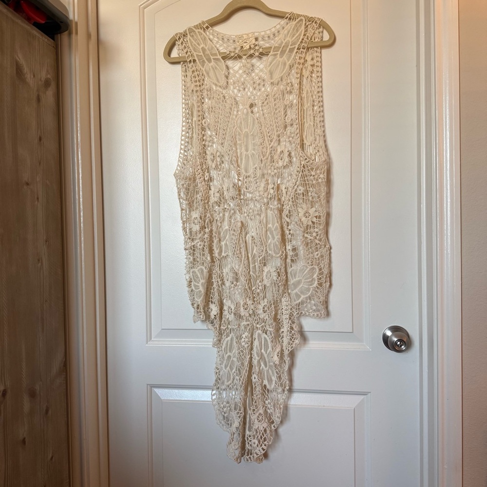 L.A. Hearts Cream Crochet open high-low cardigan layering piece coastal cowgirl - Picture 3 of 6
